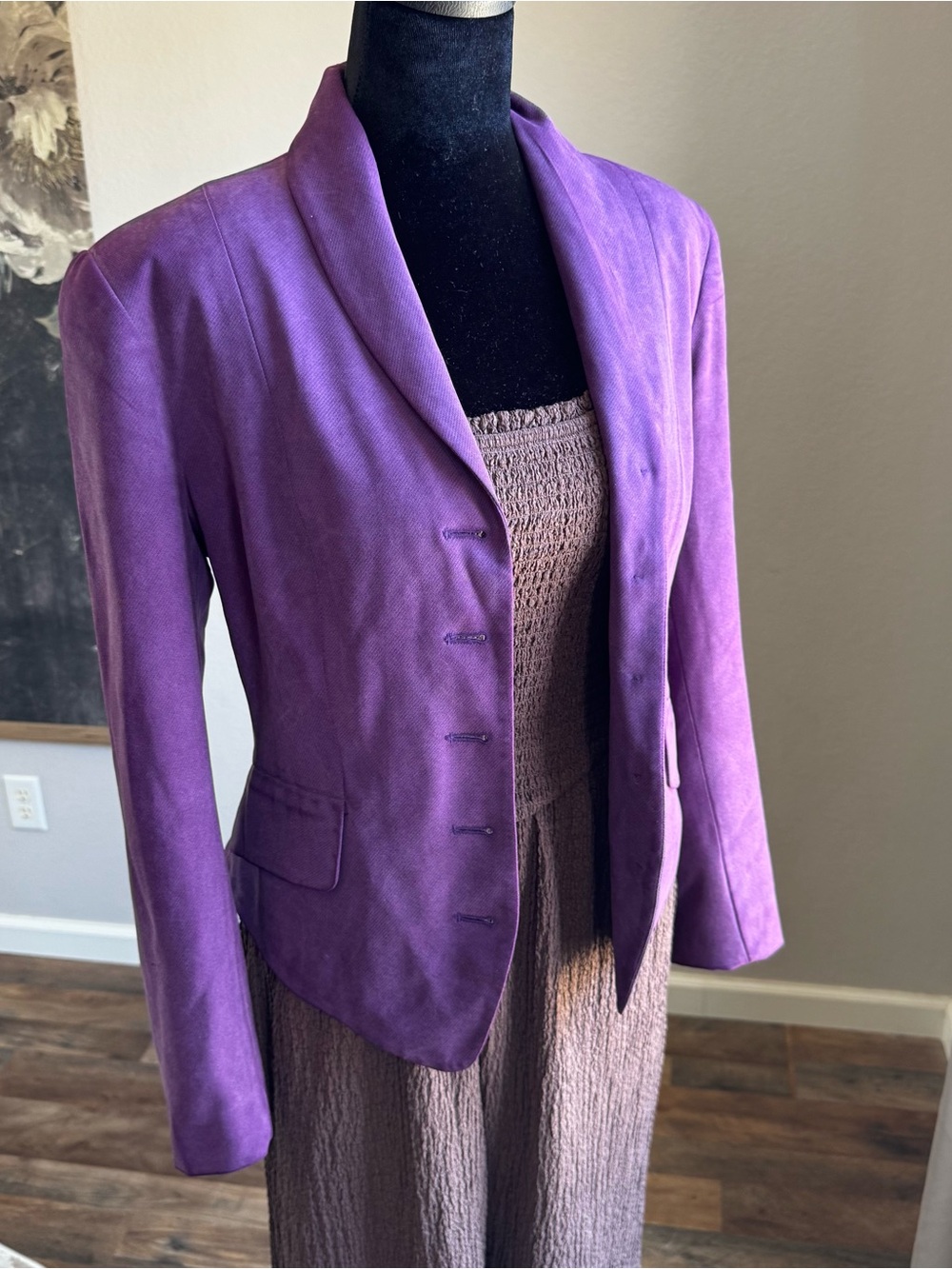 Women's Vintage 80s 90s 100% Silk Vibrant Purple Blazer Jacket Size 6